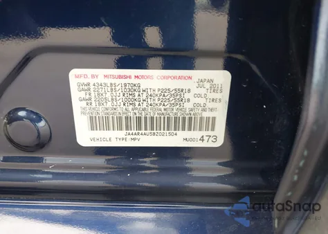 2011 Mitsubishi Outlander Sport Se z USA, uszkodzony, nr VIN JA4AR4AU5BZ021504